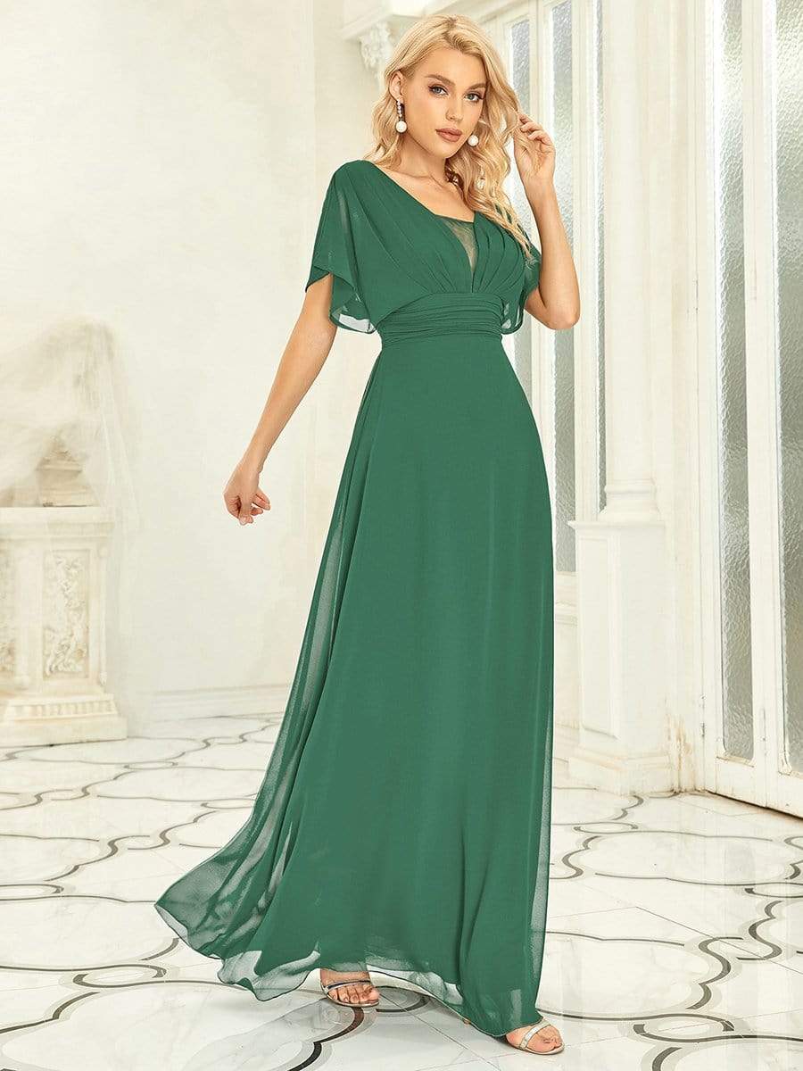 Women's A-Line Empire Waist Maxi Chiffon Evening Dress #color_Green Bean 