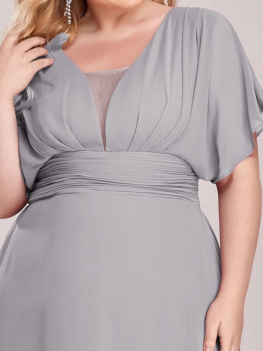 Women's A-Line Empire Waist Maxi Chiffon Evening Dress #color_Grey