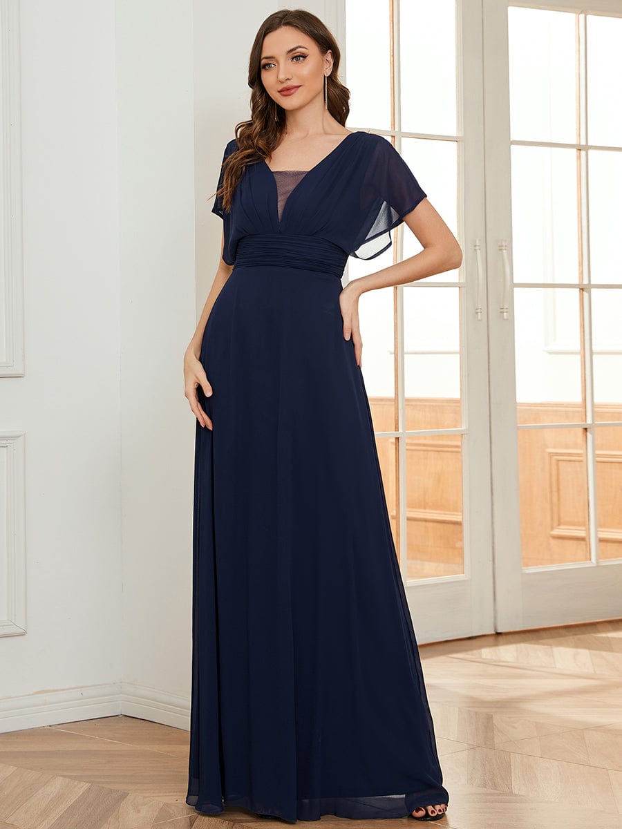 Women's A-Line Empire Waist Maxi Chiffon Evening Dress #color_Navy Blue