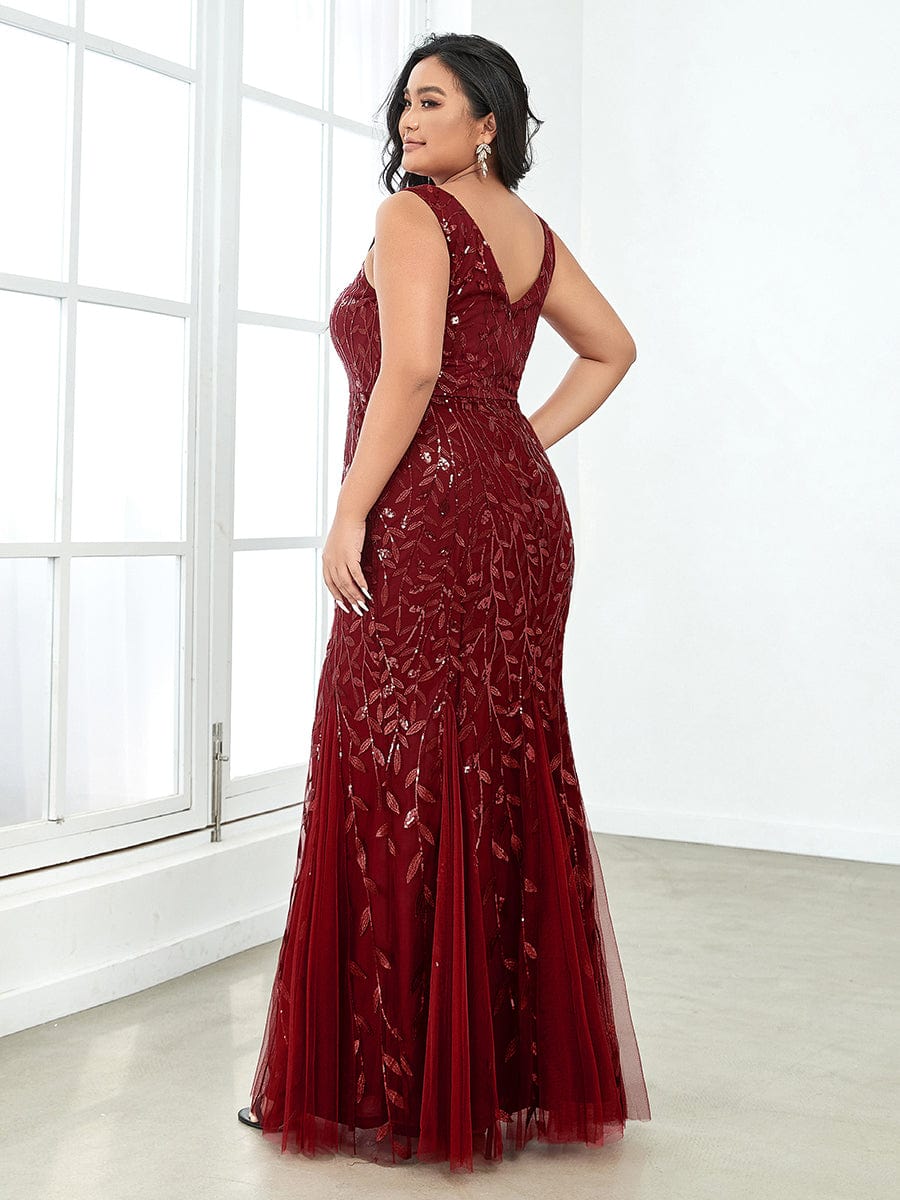 Plus Size Maxi Sequin Formal Dresses & Gowns #color_Burgundy