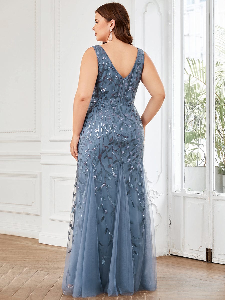 Plus Size Maxi Sequin Formal Dresses & Gowns #color_Dusty Blue