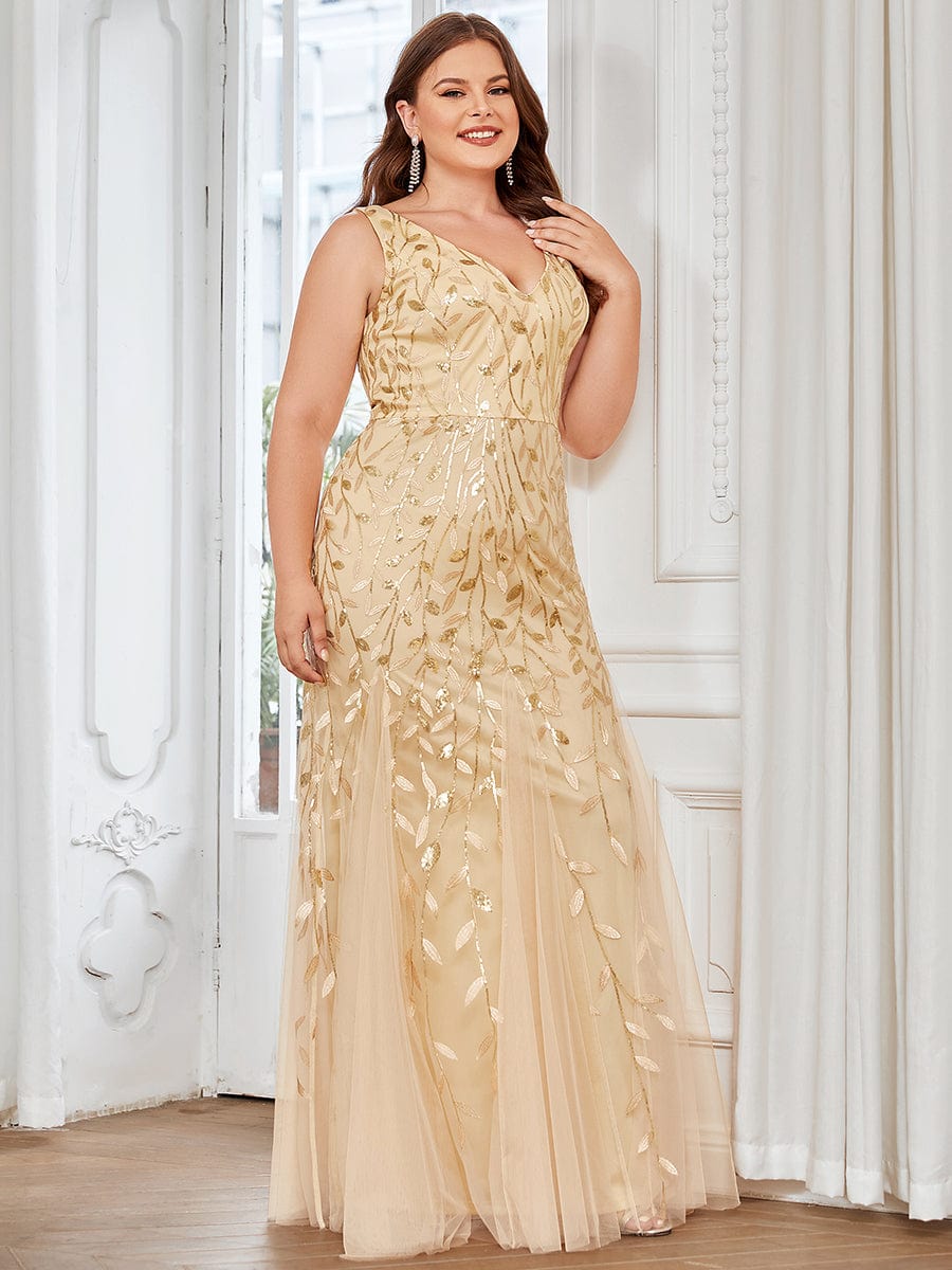 Plus Size Maxi Sequin Formal Dresses & Gowns #color_Gold