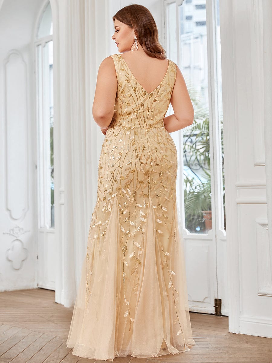 Plus Size Maxi Sequin Formal Dresses & Gowns #color_Gold