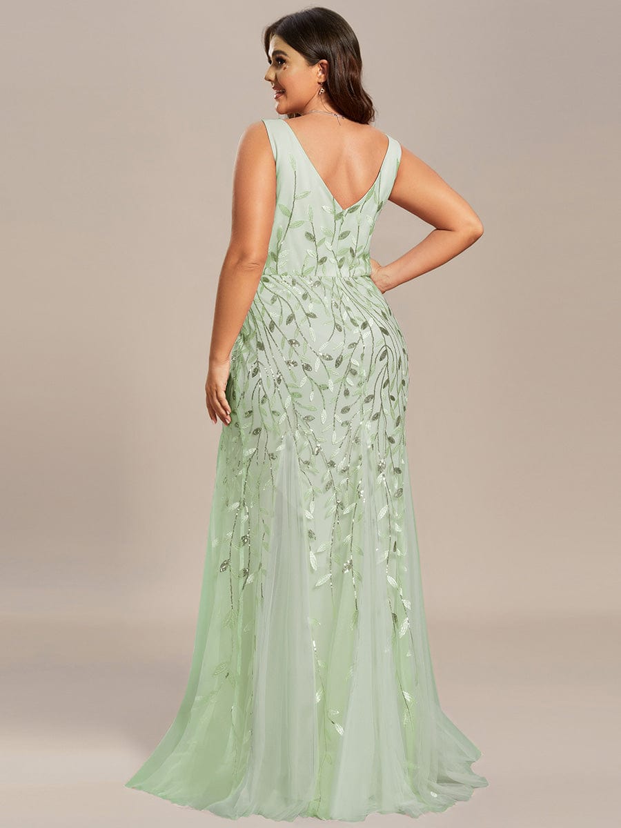 Women's Double V-Neck Fishtail Sequin Evening Dress #Color_Mint Green