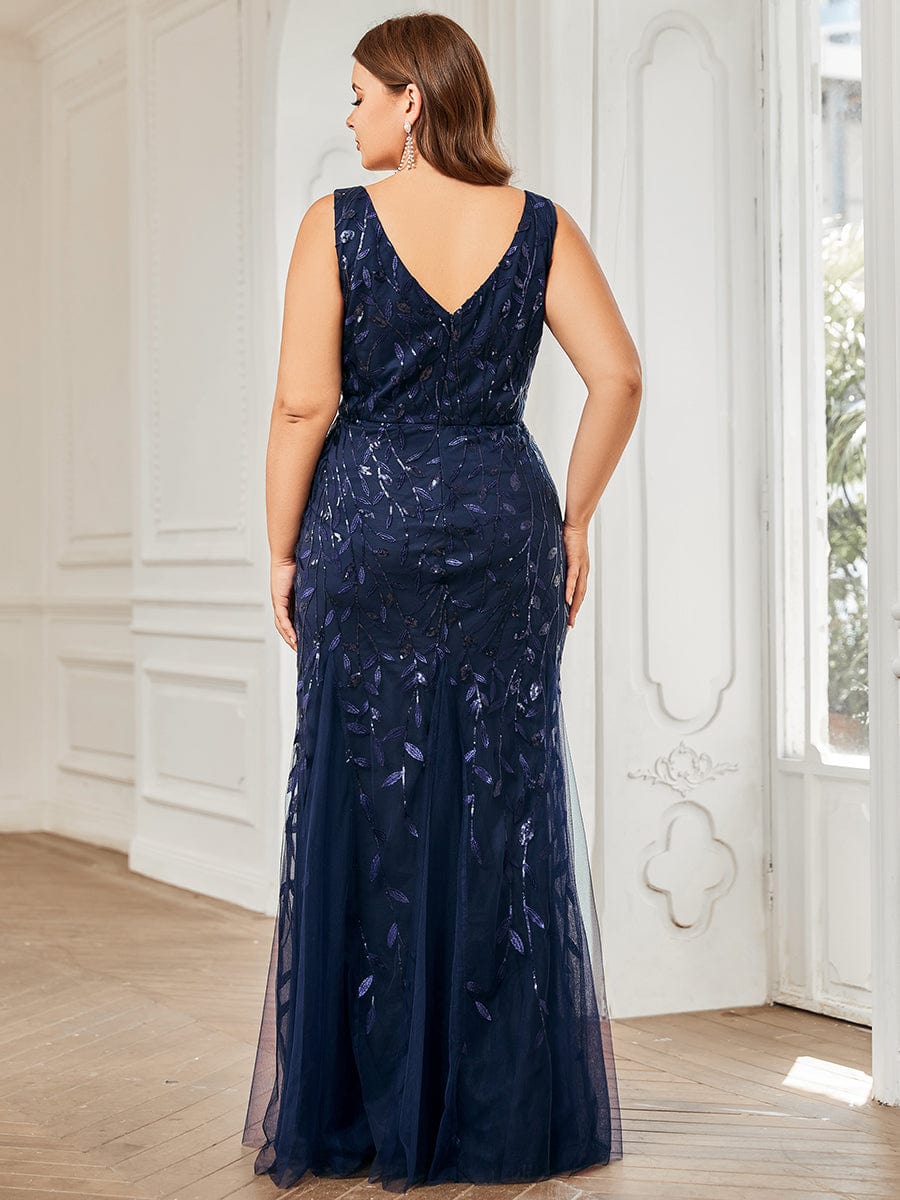 Plus Size Maxi Sequin Formal Dresses & Gowns #color_Navy Blue