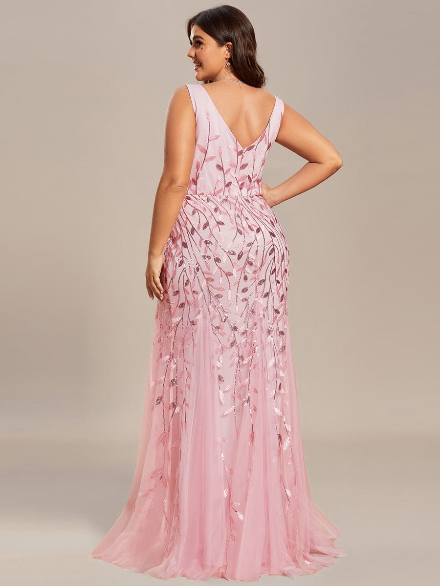 Plus Size Maxi Sequin Formal Dresses & Gowns #color_Pink