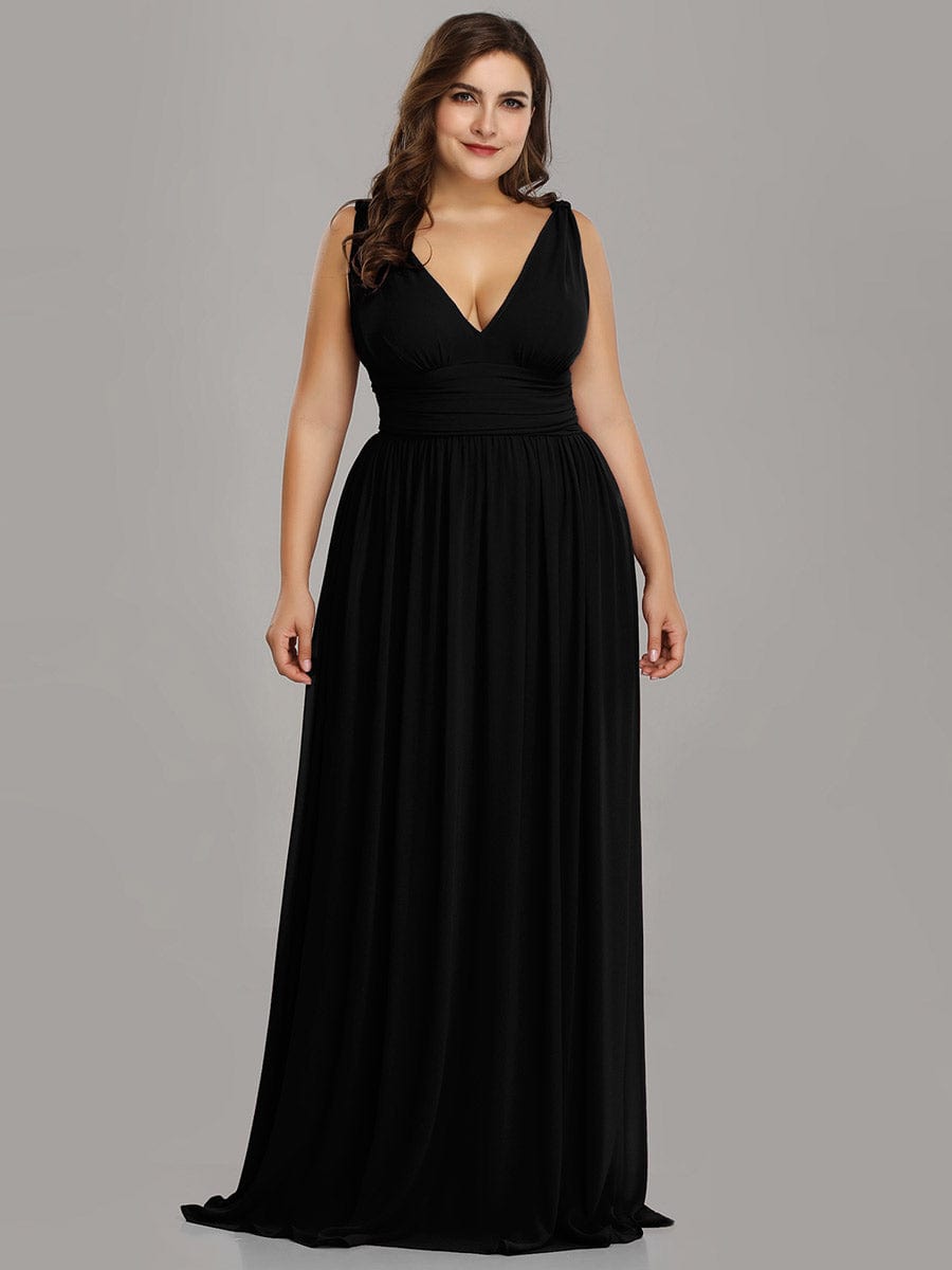 Custom Size Chiffon Sleeveless V-Neck Maxi Bridesmaid Dress #color_Black