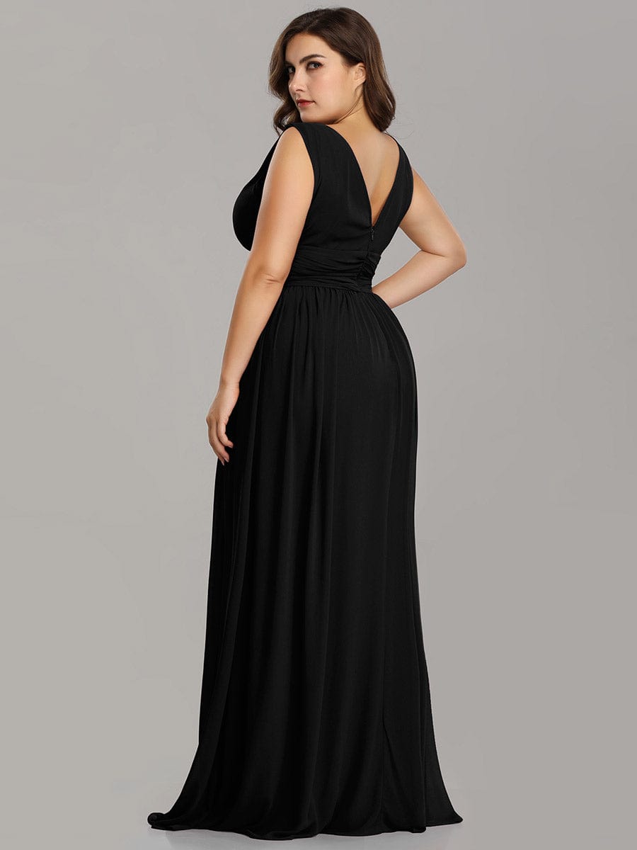 Custom Size Chiffon Sleeveless V-Neck Maxi Bridesmaid Dress #color_Black