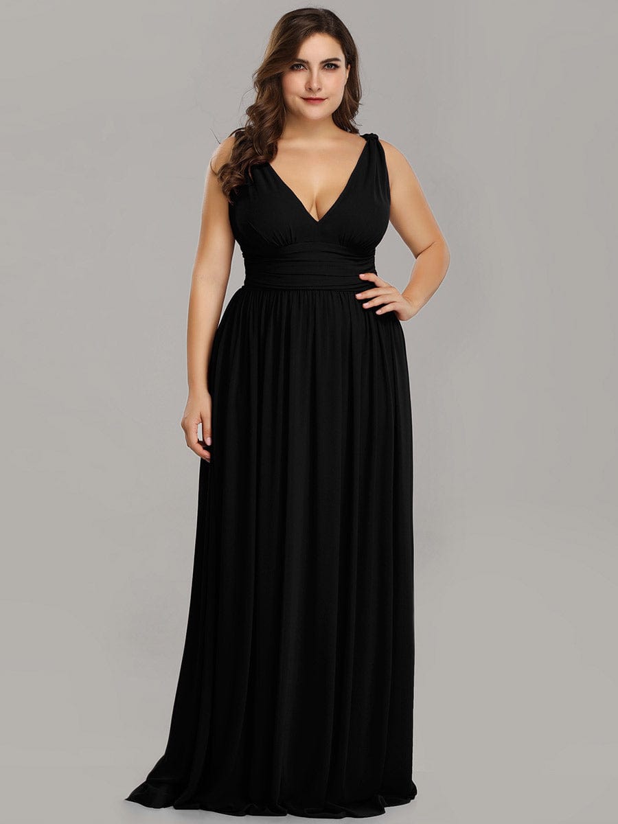 Custom Size Chiffon Sleeveless V-Neck Maxi Bridesmaid Dress #color_Black