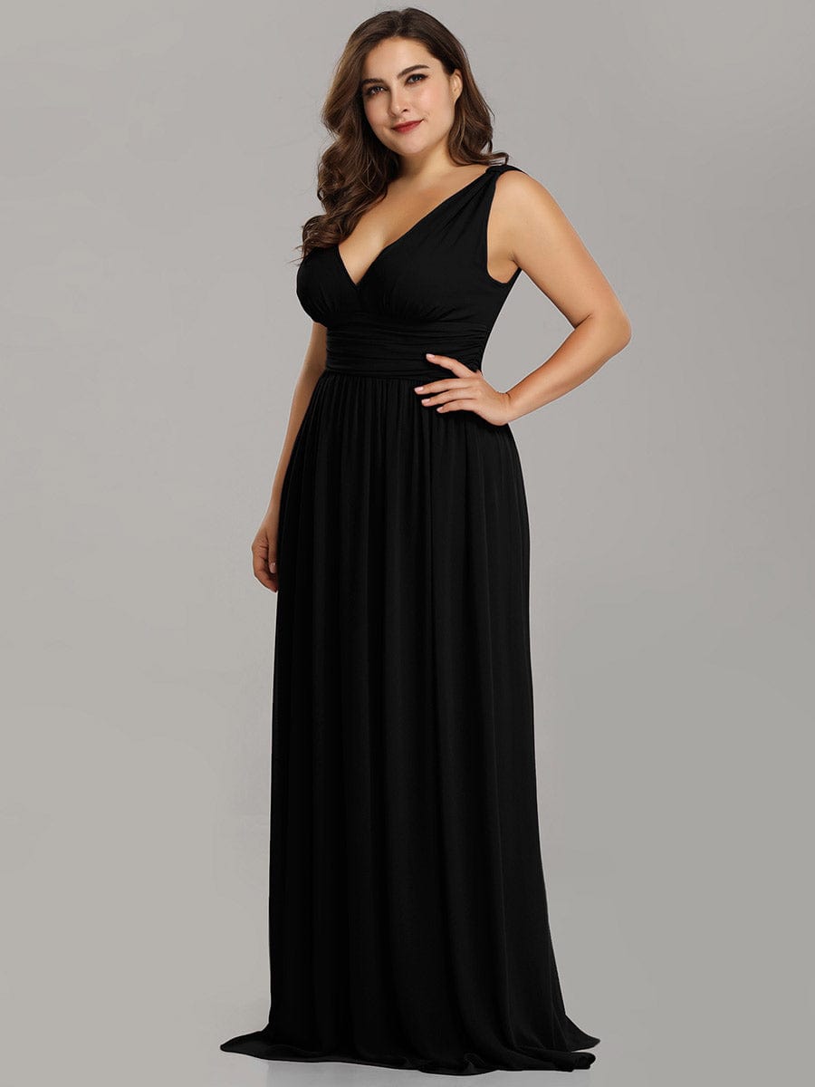 Custom Size Chiffon Sleeveless V-Neck Maxi Bridesmaid Dress #color_Black