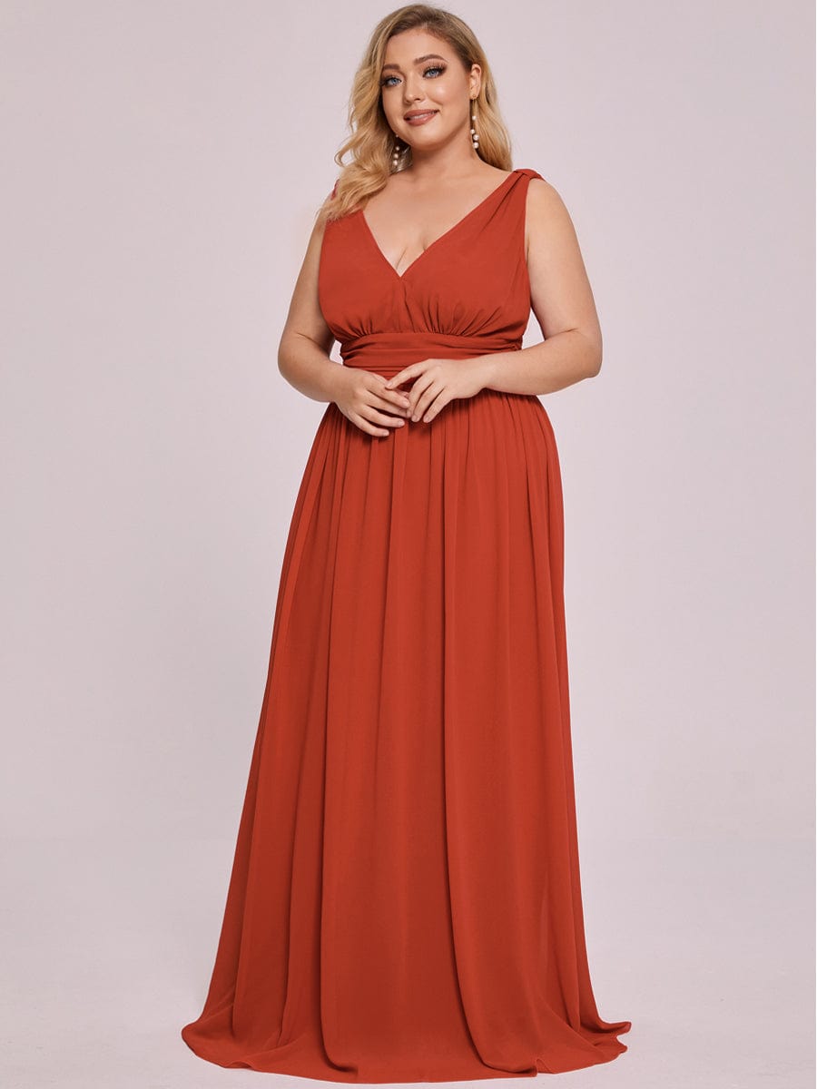 Custom Size Chiffon Sleeveless V-Neck Maxi Bridesmaid Dress #color_Burnt Orange