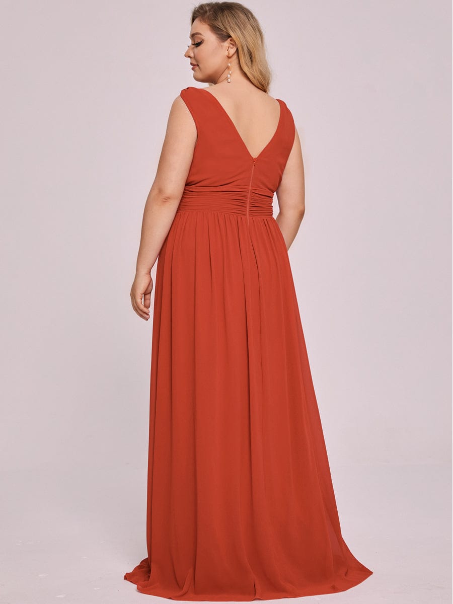 Custom Size Chiffon Sleeveless V-Neck Maxi Bridesmaid Dress #color_Burnt Orange