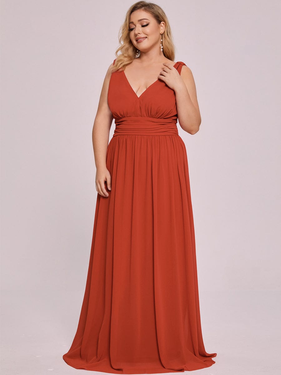 Custom Size Chiffon Sleeveless V-Neck Maxi Bridesmaid Dress #color_Burnt Orange