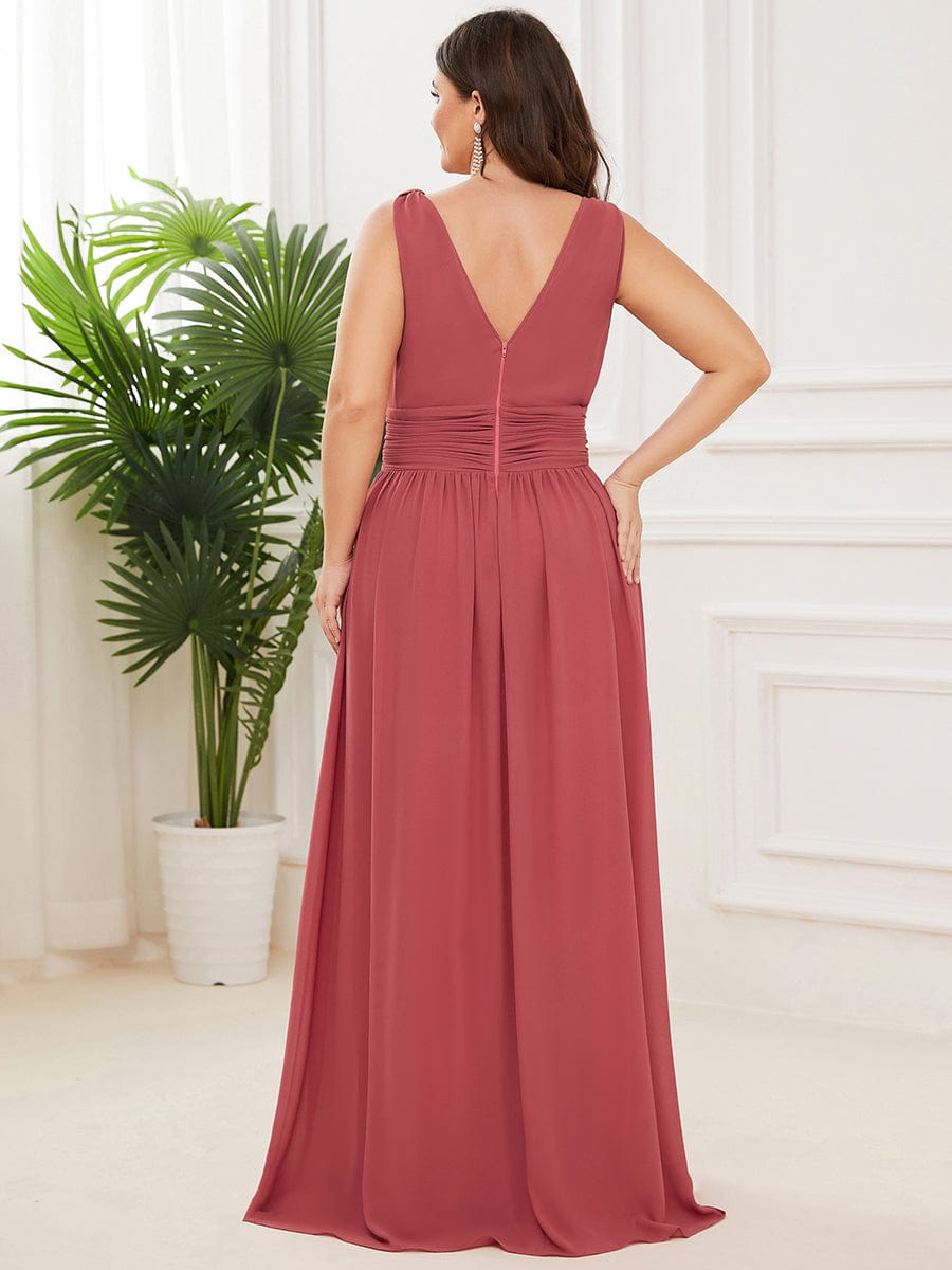 Custom Size Chiffon Sleeveless V-Neck Maxi Bridesmaid Dress #color_Cameo Brown