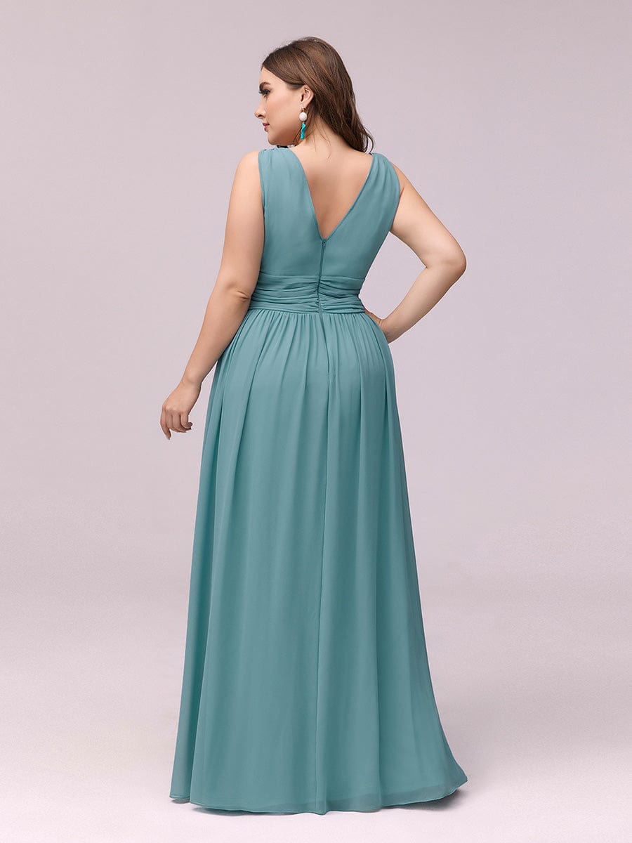 Plus Size Sleeveless V-Neck Semi-Formal Chiffon Bridesmaid Dress #color_Light Teal