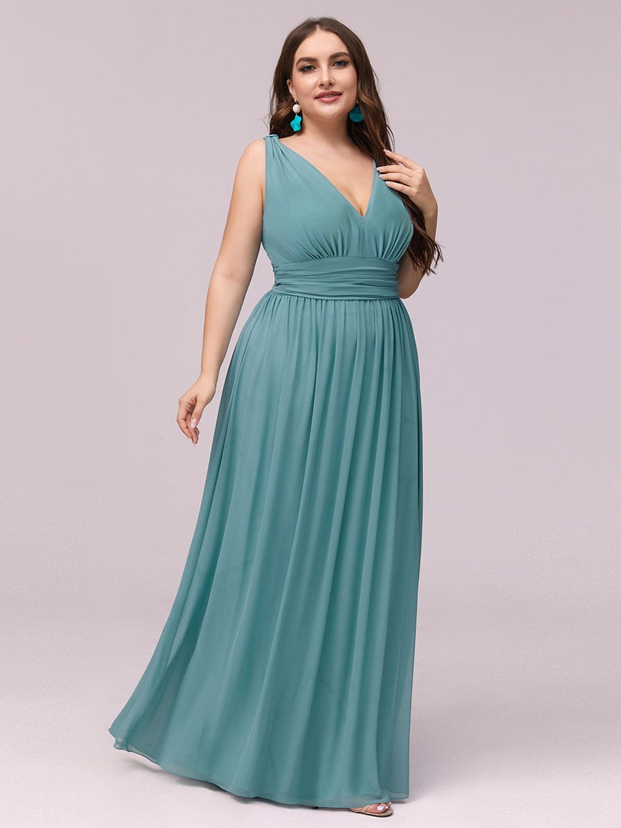 Plus Size Sleeveless V-Neck Semi-Formal Chiffon Bridesmaid Dress #color_Light Teal