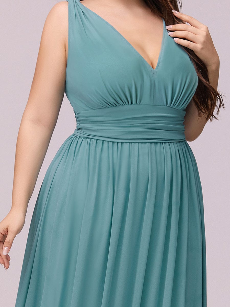 Plus Size Sleeveless V-Neck Semi-Formal Chiffon Bridesmaid Dress #color_Light Teal