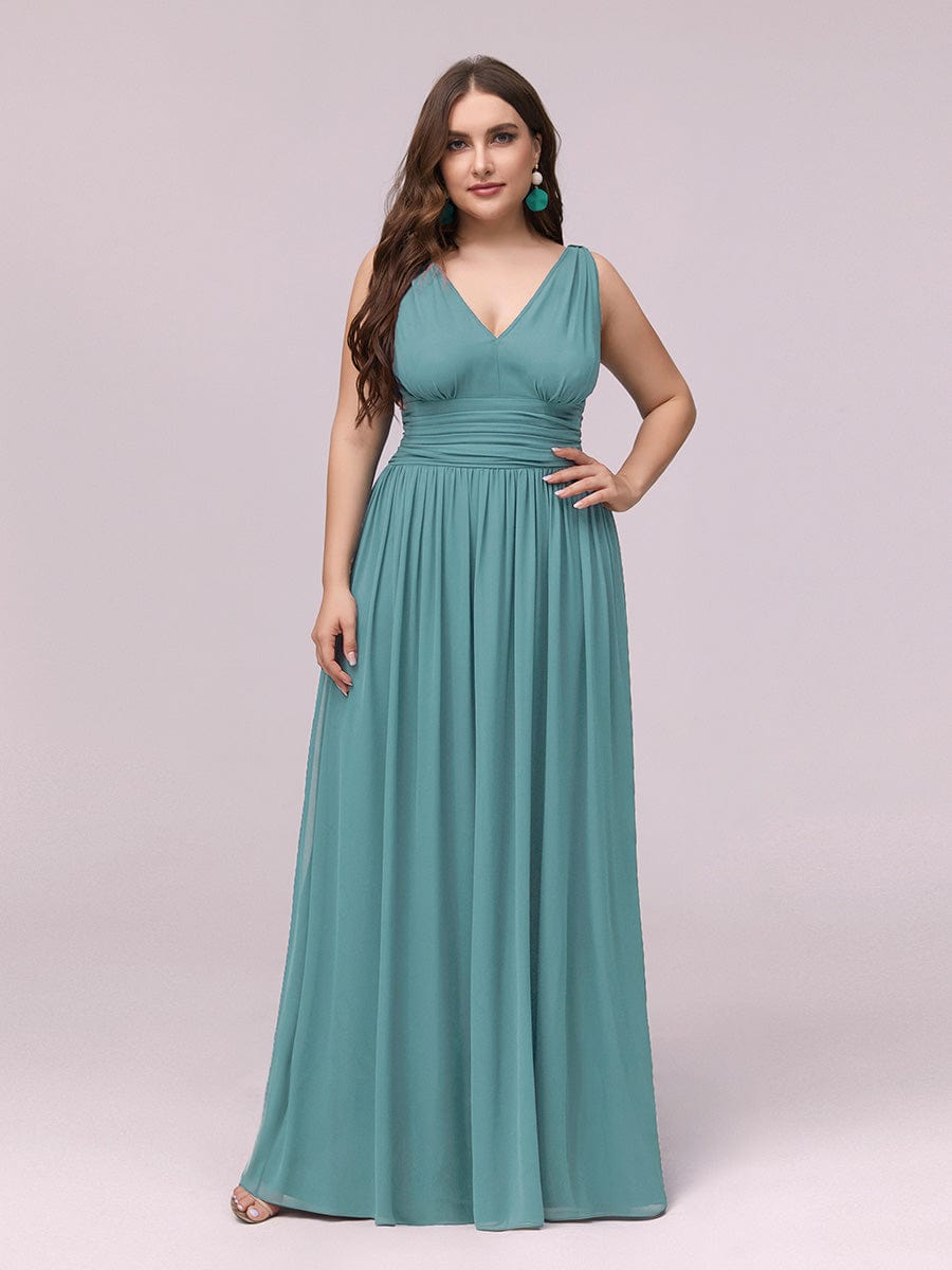 Custom Size Chiffon Sleeveless V-Neck Maxi Bridesmaid Dress #color_Dusty Blue