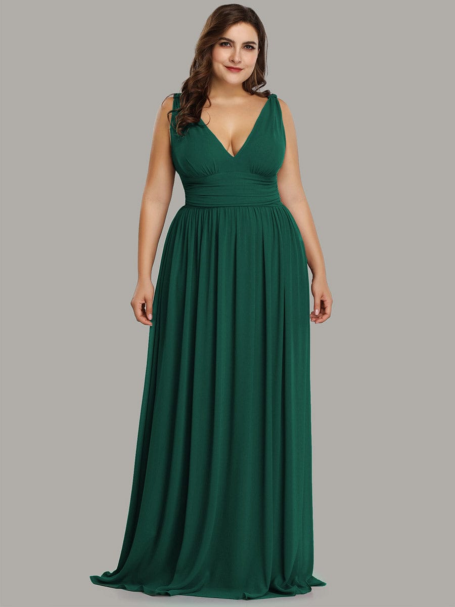 Custom Size Chiffon Sleeveless V-Neck Maxi Bridesmaid Dress #color_Dark Green