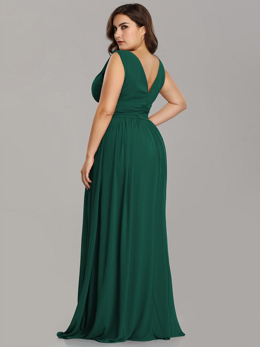 Custom Size Chiffon Sleeveless V-Neck Maxi Bridesmaid Dress #color_Dark Green