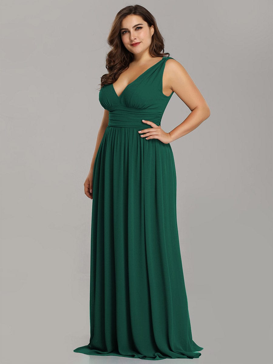 Custom Size Chiffon Sleeveless V-Neck Maxi Bridesmaid Dress #color_Dark Green