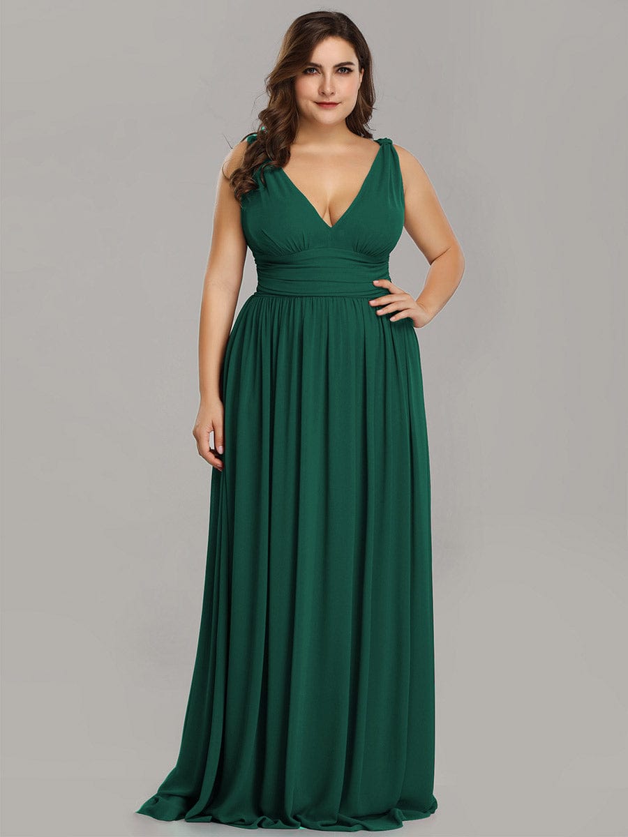 Custom Size Chiffon Sleeveless V-Neck Maxi Bridesmaid Dress #color_Dark Green