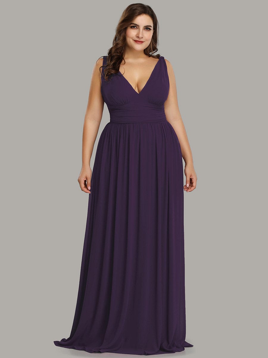 Custom Size Chiffon Sleeveless V-Neck Maxi Bridesmaid Dress #color_Dark Purple