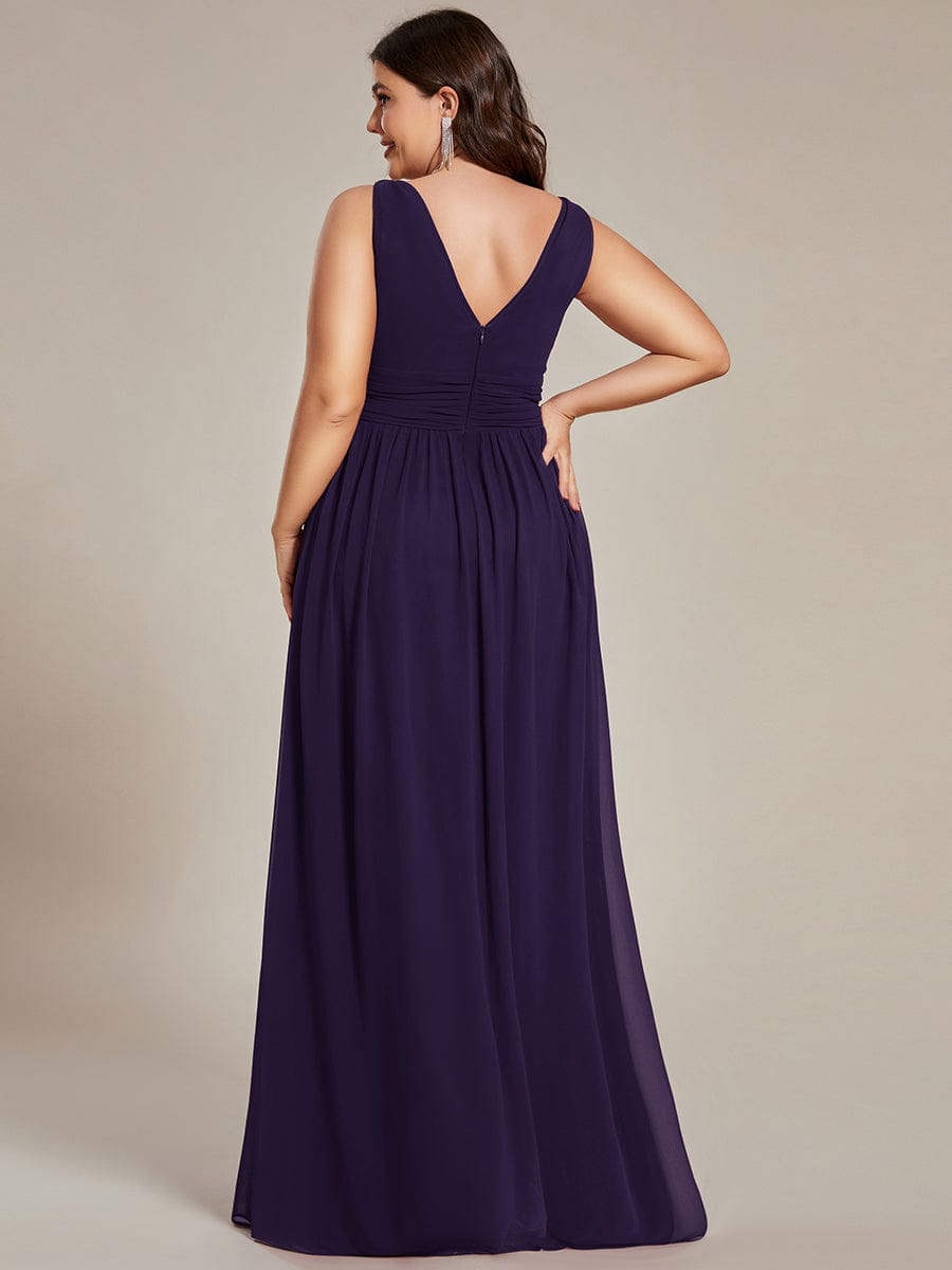 Pleated Sleeveless V-Neck Chiffon Maxi Dress #color_Dark Purple