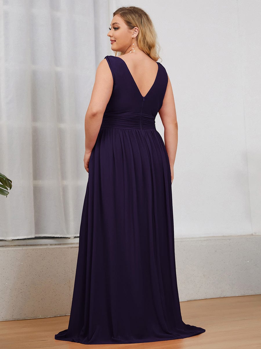 Chiffon Empire Waist Sleeveless Pleated Bridesmaid Dress #color_Dark Purple