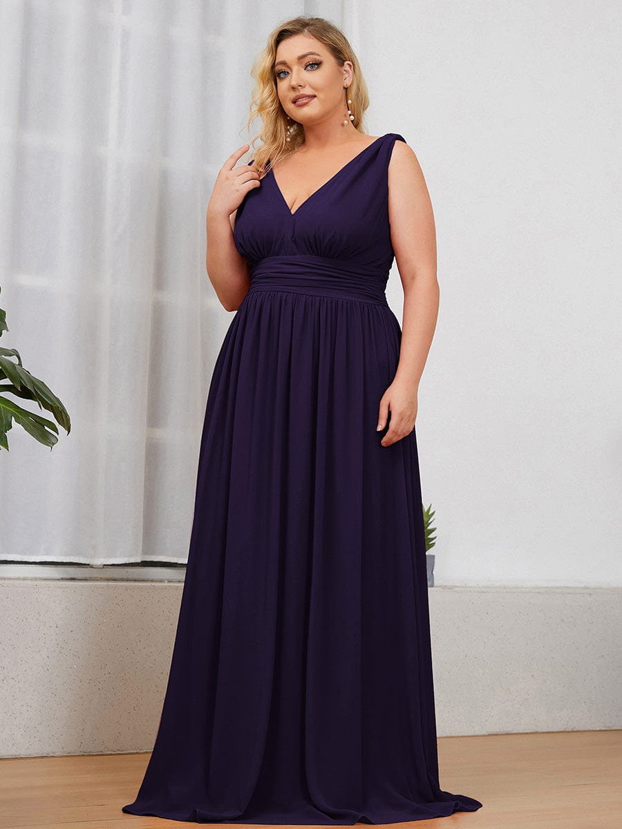 Chiffon Empire Waist Sleeveless Pleated Bridesmaid Dress #color_Dark Purple