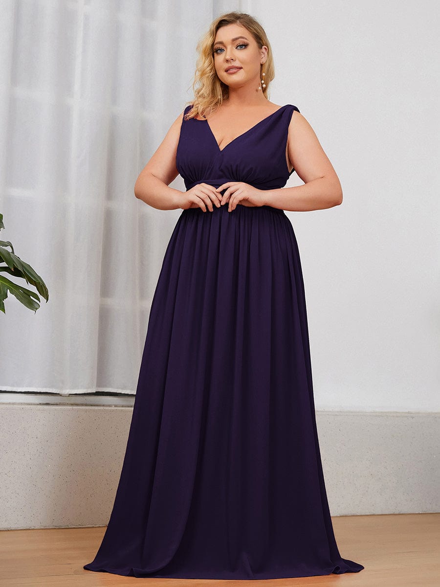 Plus Size Sleeveless V-Neck Semi-Formal Chiffon Bridesmaid Dress #color_Dark Purple