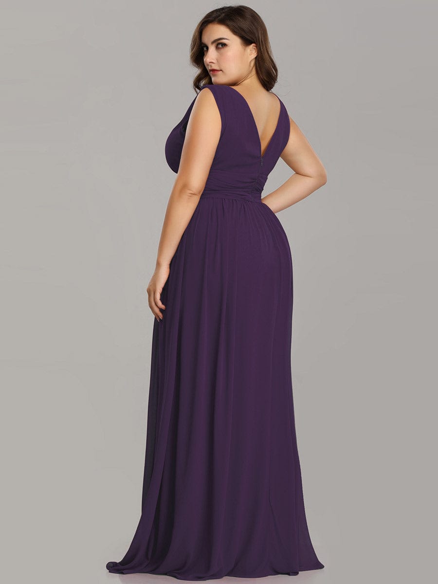 Custom Size Chiffon Sleeveless V-Neck Maxi Bridesmaid Dress #color_Dark Purple