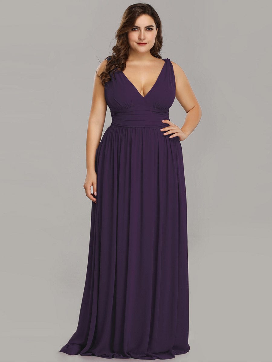 Custom Size Chiffon Sleeveless V-Neck Maxi Bridesmaid Dress #color_Dark Purple