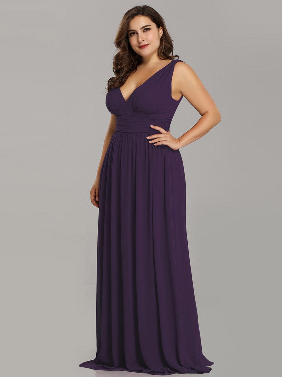 Custom Size Chiffon Sleeveless V-Neck Maxi Bridesmaid Dress #color_Dark Purple