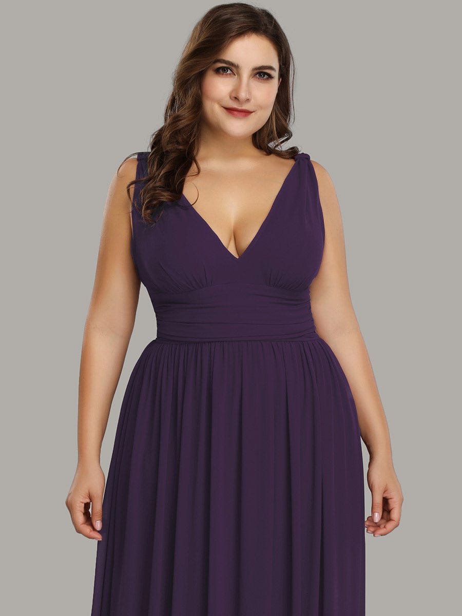 Custom Size Chiffon Sleeveless V-Neck Maxi Bridesmaid Dress #color_Dark Purple