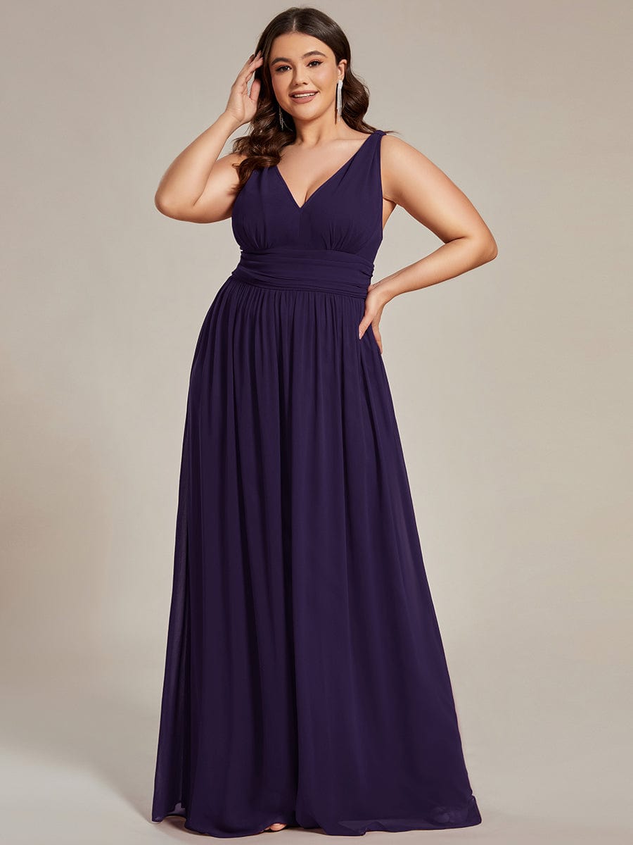 Pleated Sleeveless V-Neck Chiffon Maxi Dress #color_Dark Purple