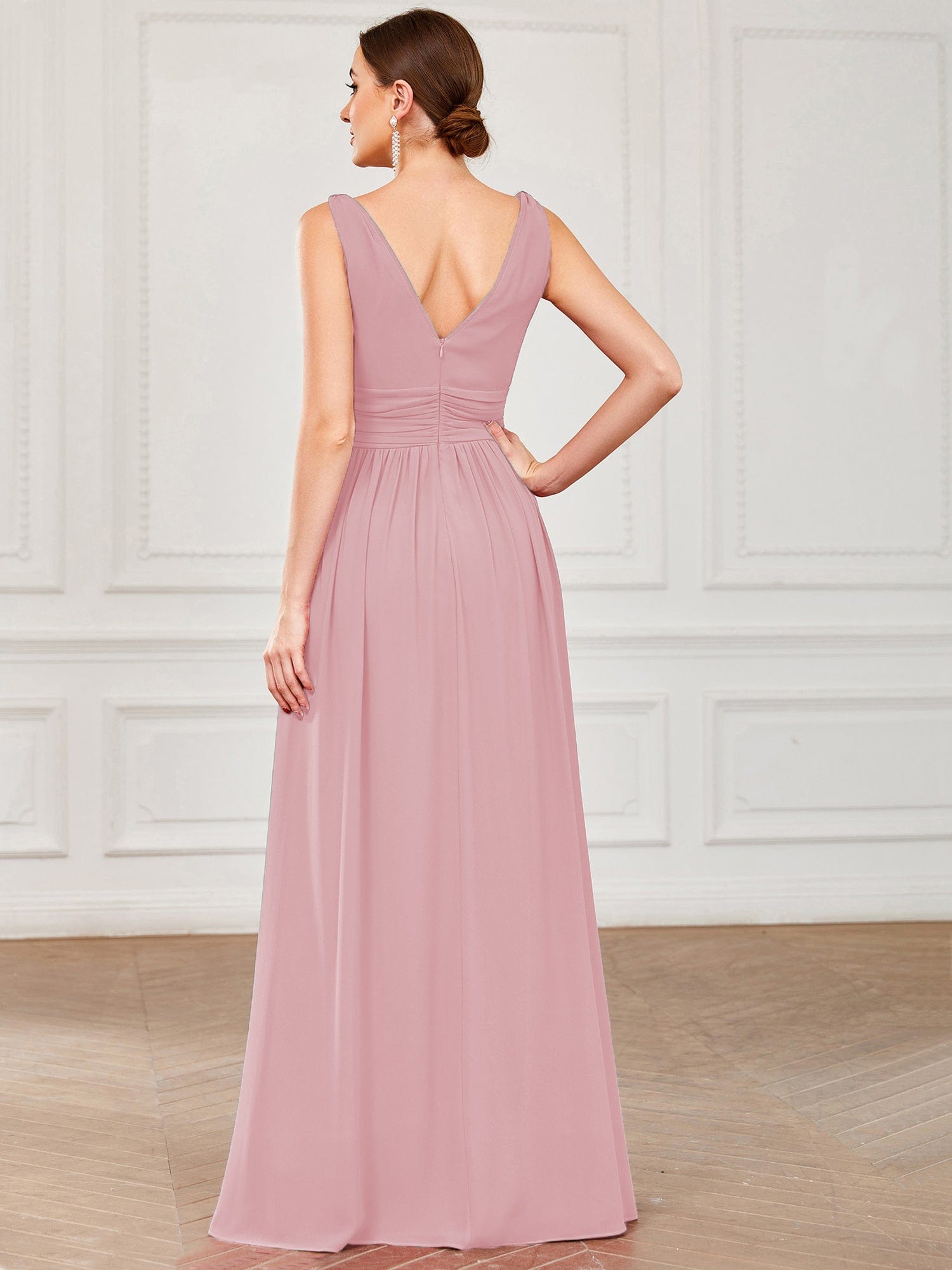 Custom Size Chiffon Sleeveless V-Neck Maxi Bridesmaid Dress #color_Dusty Rose