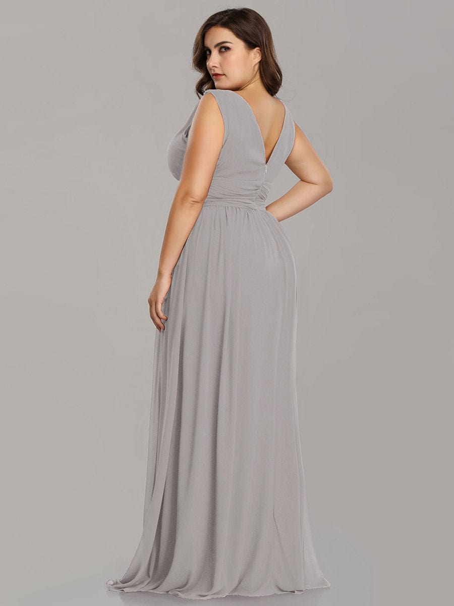 Plus Size Sleeveless V-Neck Semi-Formal Chiffon Bridesmaid Dress #color_Grey