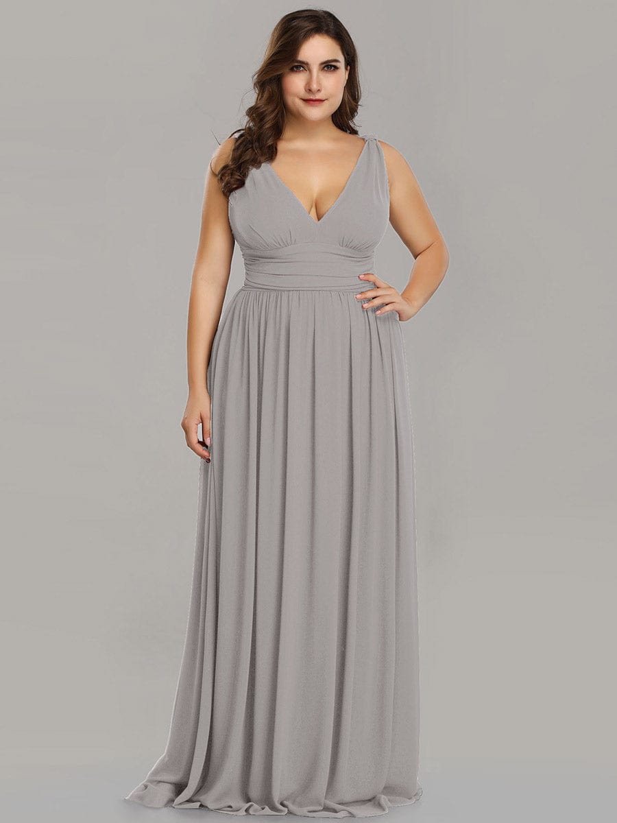 Plus Size Sleeveless V-Neck Semi-Formal Chiffon Bridesmaid Dress #color_Grey