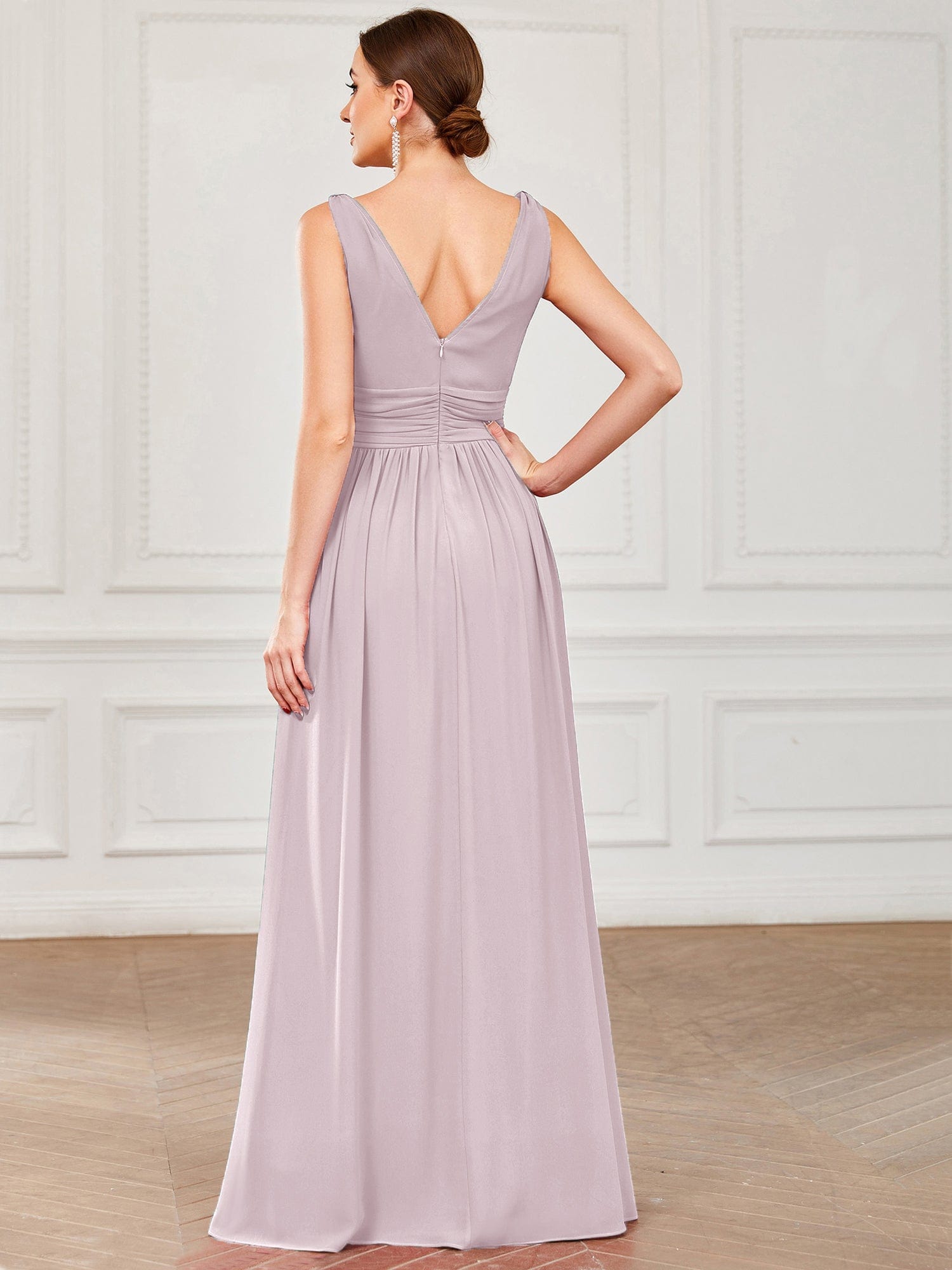 Custom Size Chiffon Sleeveless V-Neck Maxi Bridesmaid Dress #color_Lilac