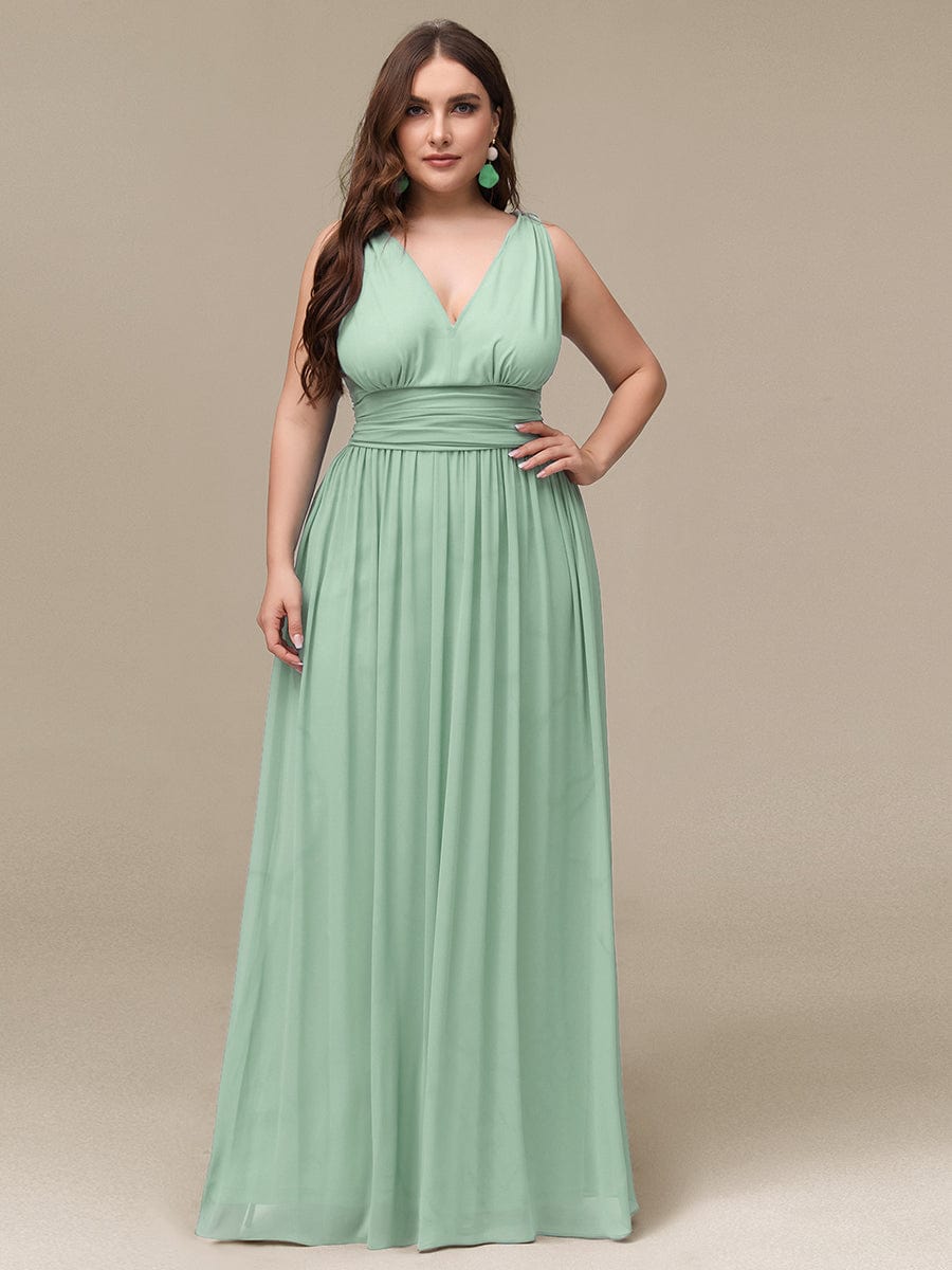 Custom Size Chiffon Sleeveless V-Neck Maxi Bridesmaid Dress #color_Mint Green