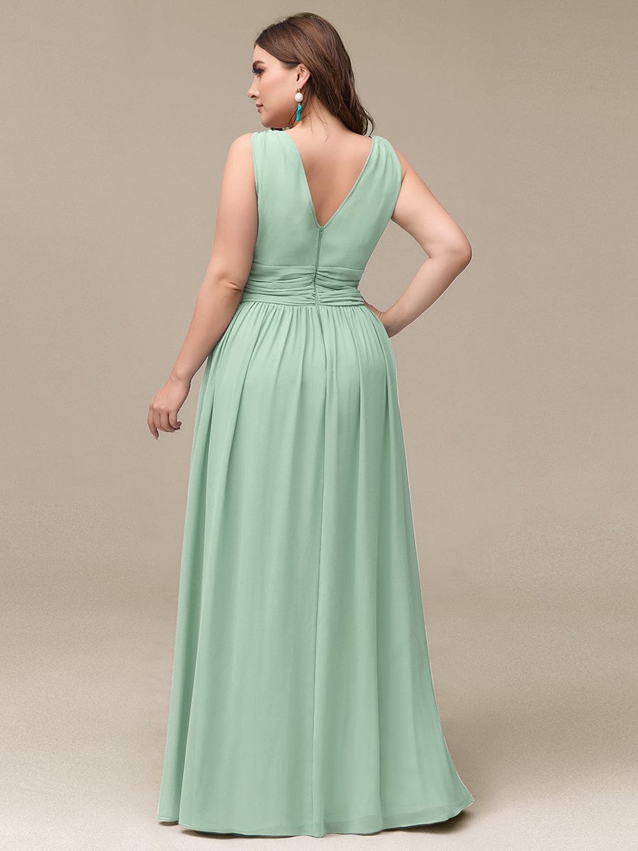 Custom Size Chiffon Sleeveless V-Neck Maxi Bridesmaid Dress #color_Mint Green