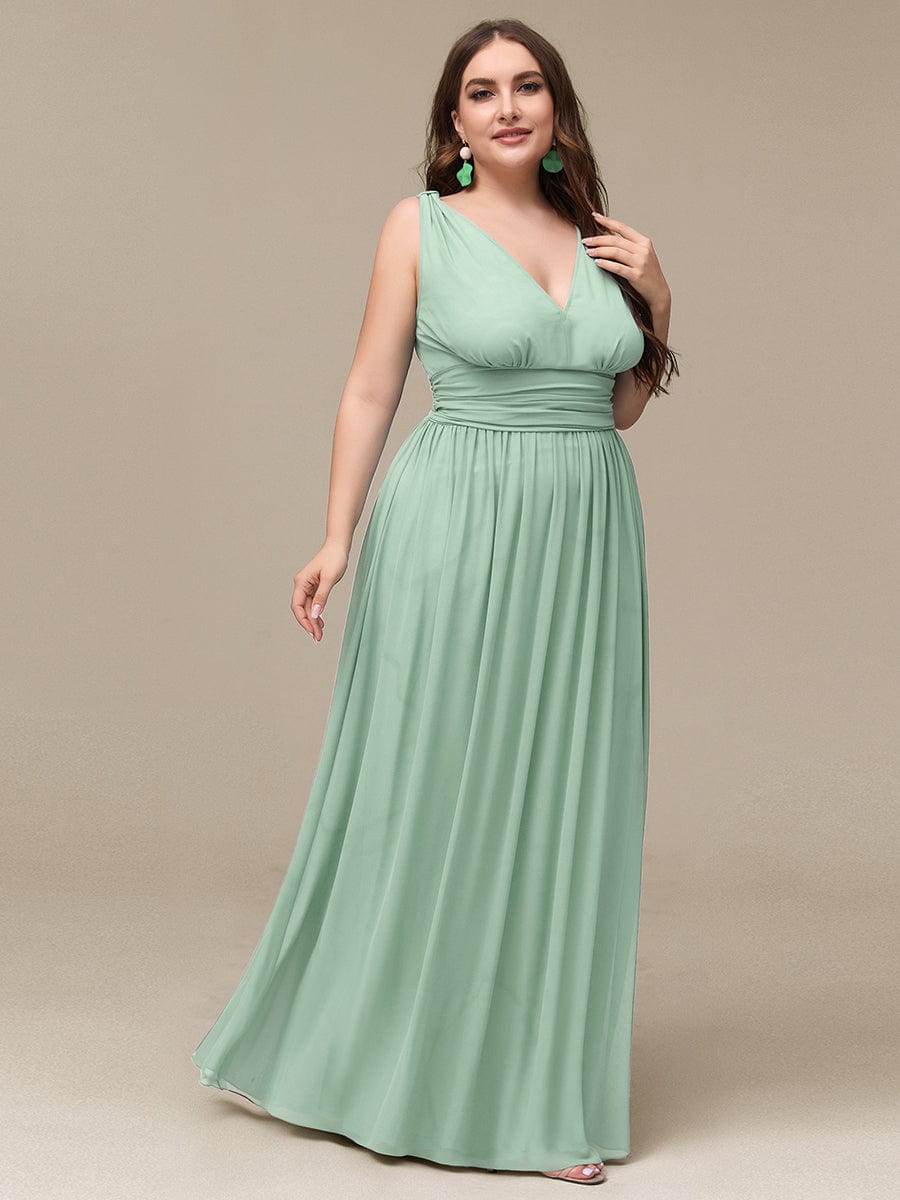 Custom Size Chiffon Sleeveless V-Neck Maxi Bridesmaid Dress #color_Mint Green