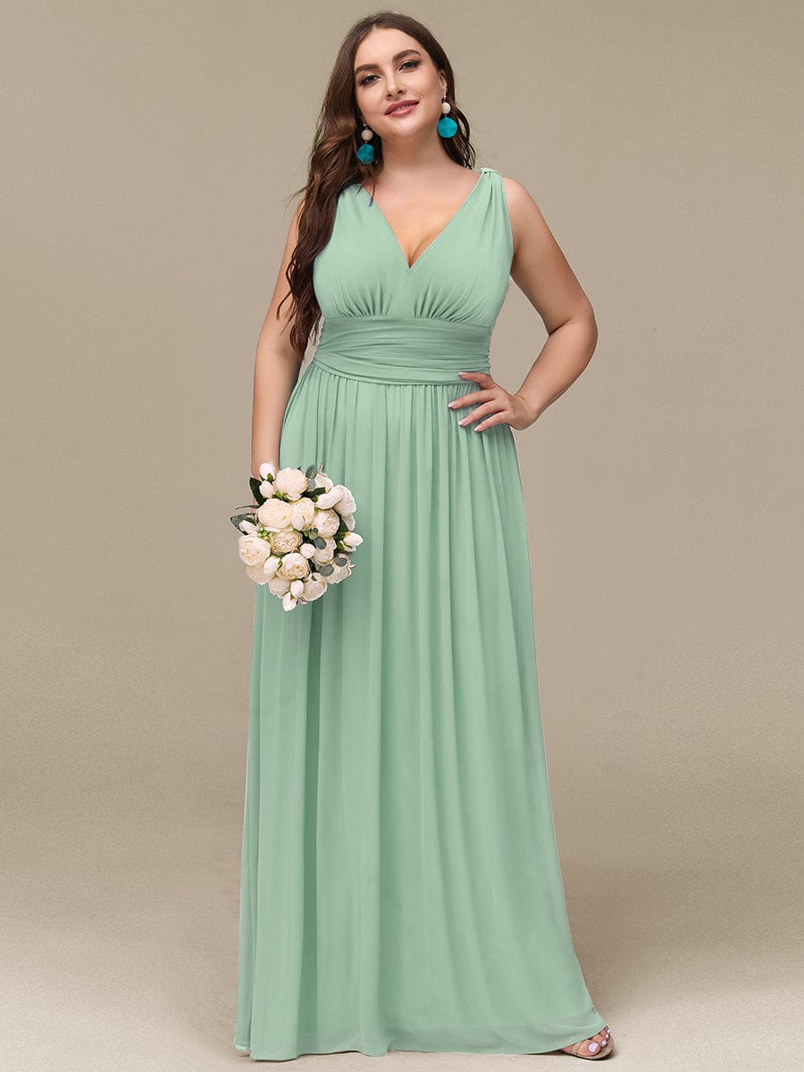 Custom Size Chiffon Sleeveless V-Neck Maxi Bridesmaid Dress #color_Mint Green