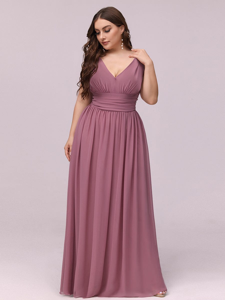 Plus Size Sleeveless V-Neck Semi-Formal Chiffon Bridesmaid Dress #color_Purple Orchid