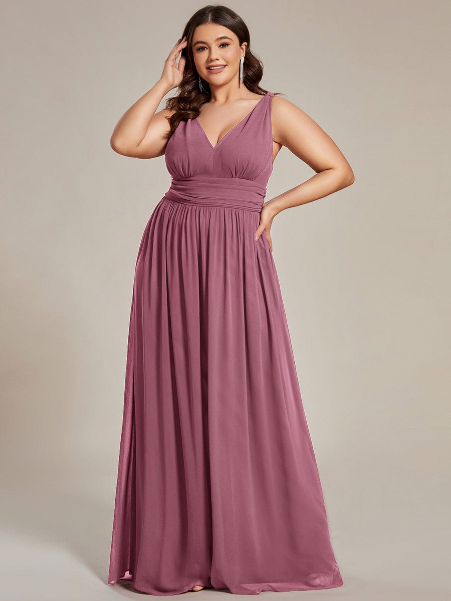 Custom Size Chiffon Sleeveless V-Neck Maxi Bridesmaid Dress #color_Purple Orchid