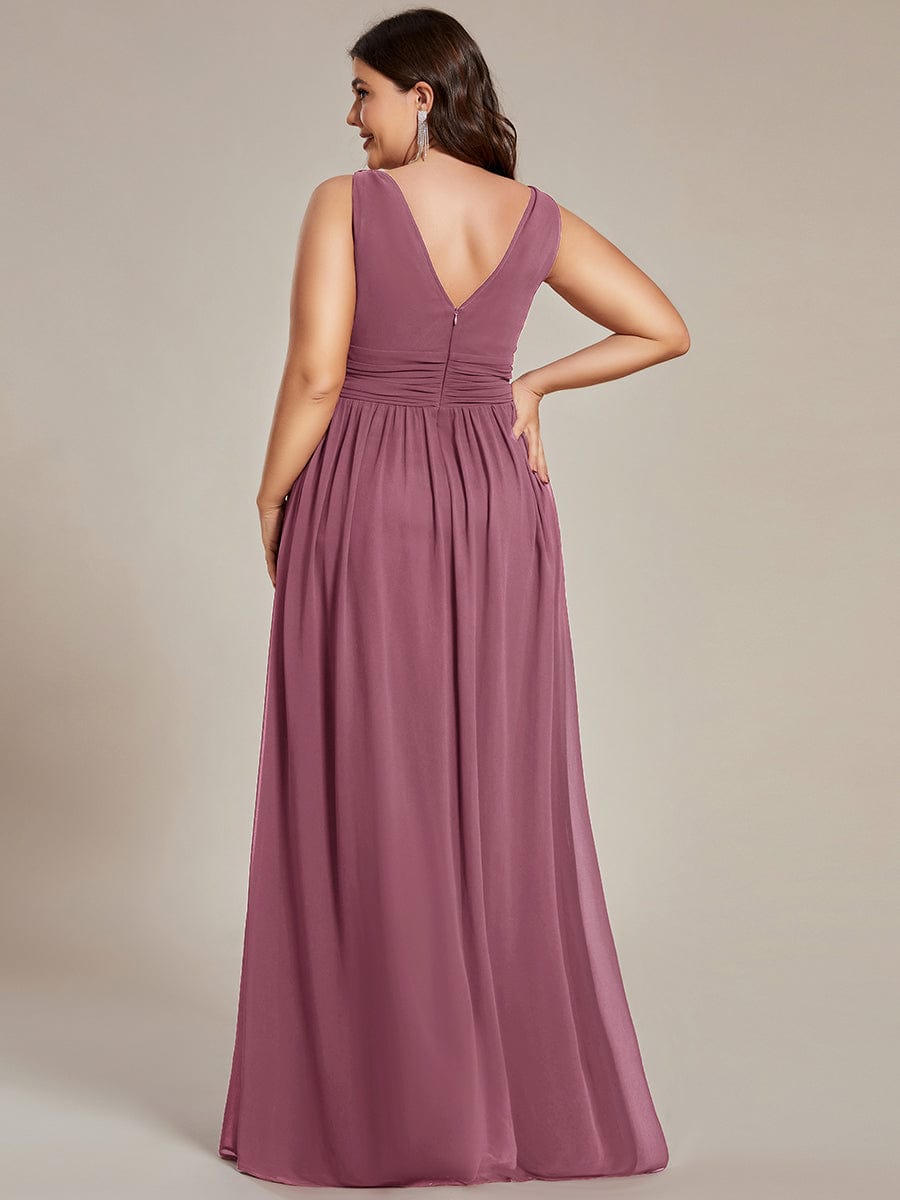 Custom Size Chiffon Sleeveless V-Neck Maxi Bridesmaid Dress #color_Purple Orchid