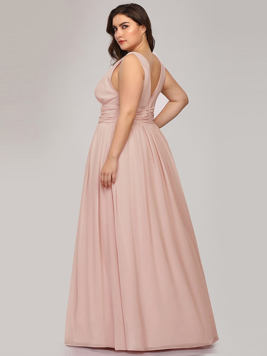 Custom Size Chiffon Sleeveless V-Neck Maxi Bridesmaid Dress #color_Pink