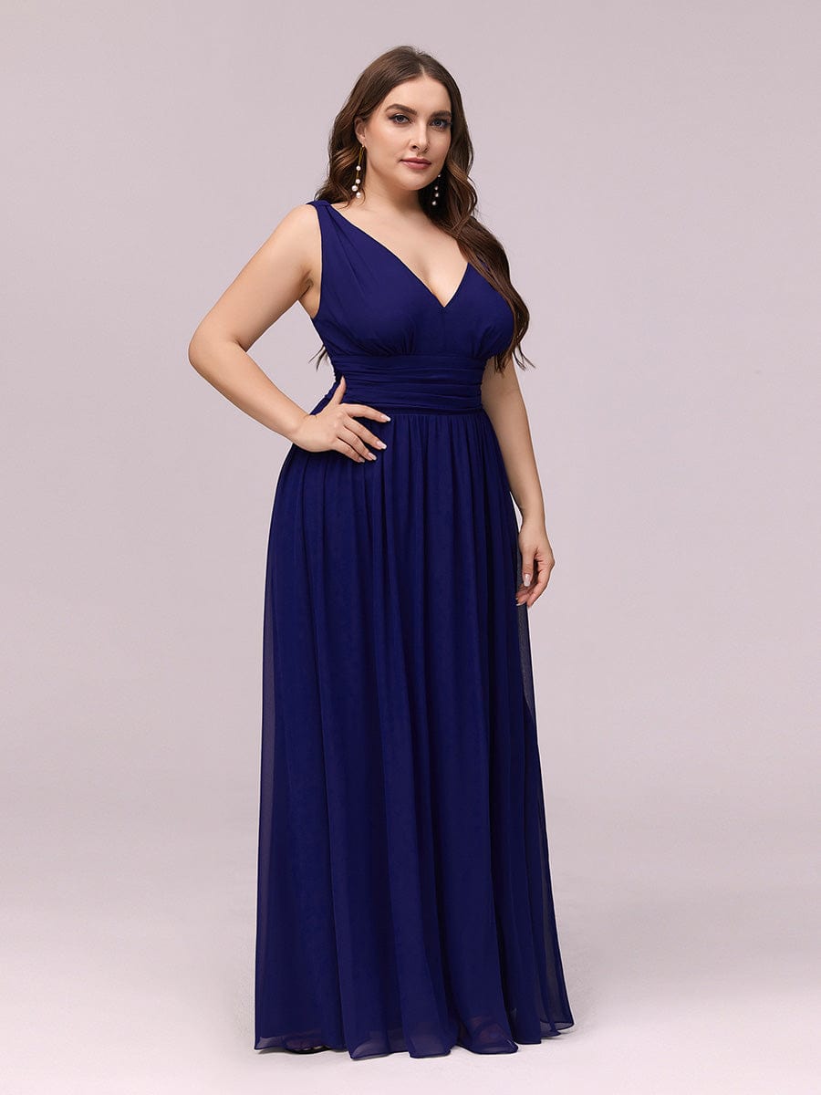 Plus Size Sleeveless V-Neck Semi-Formal Chiffon Bridesmaid Dress #color_Royal Blue