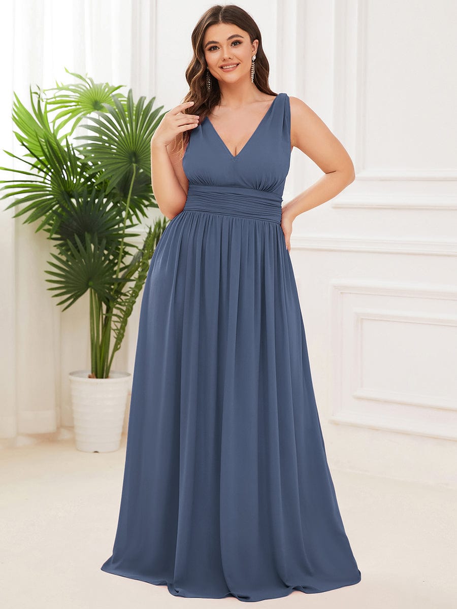 Custom Size Chiffon Sleeveless V-Neck Maxi Bridesmaid Dress #color_Stormy